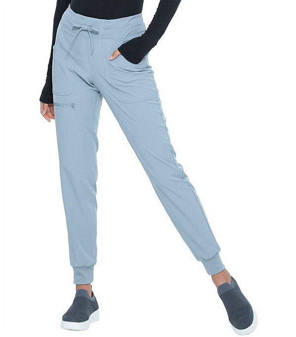 HeartSoul Women's Elastic Waist Drawstring Jogger Scrub Pants-HS030 (Grey - Small Petite)