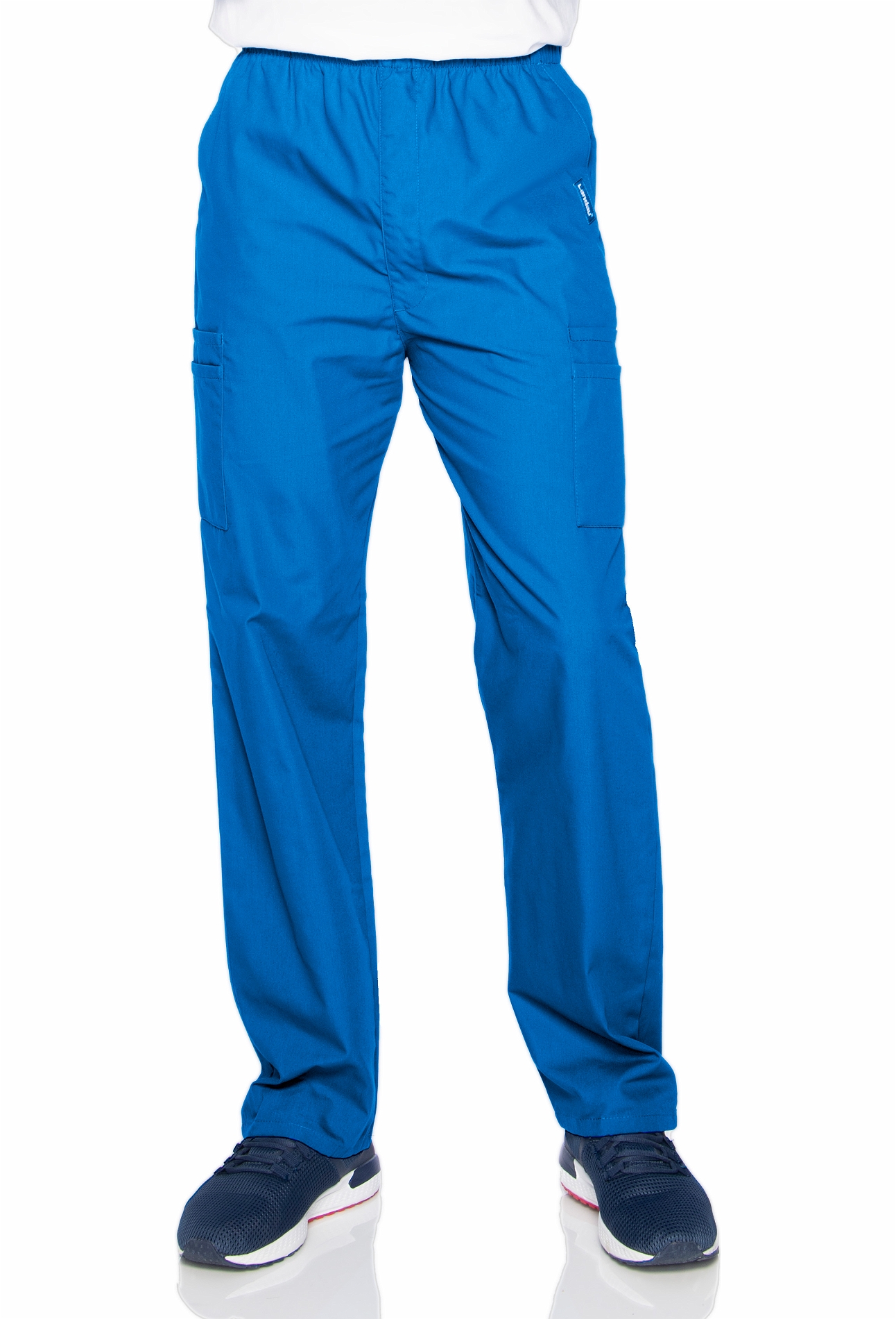 Landau Men's Elastic Waist Cargo Scrub Pants-8555 (Royal Blue - X-Large)