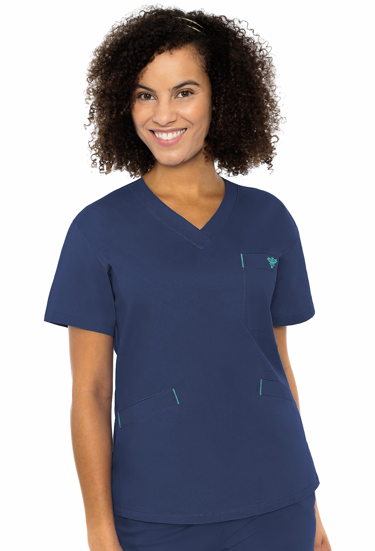 Med Couture Signature Women's 3 Pocket V-Neck Scrub Top-MC8403 (New Navy/spearmint - XX-Large)