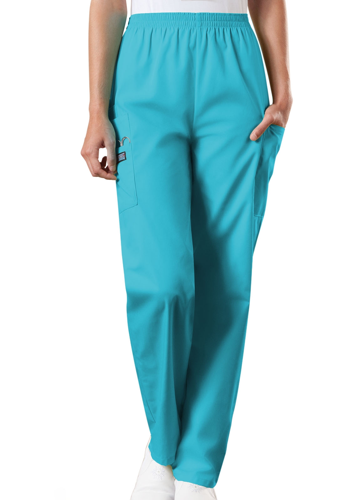 Cherokee WorkWear Originals Women&#39;s Elastic Pull On Cargo Scrub Pants-4200 (Turquoise - XXXX