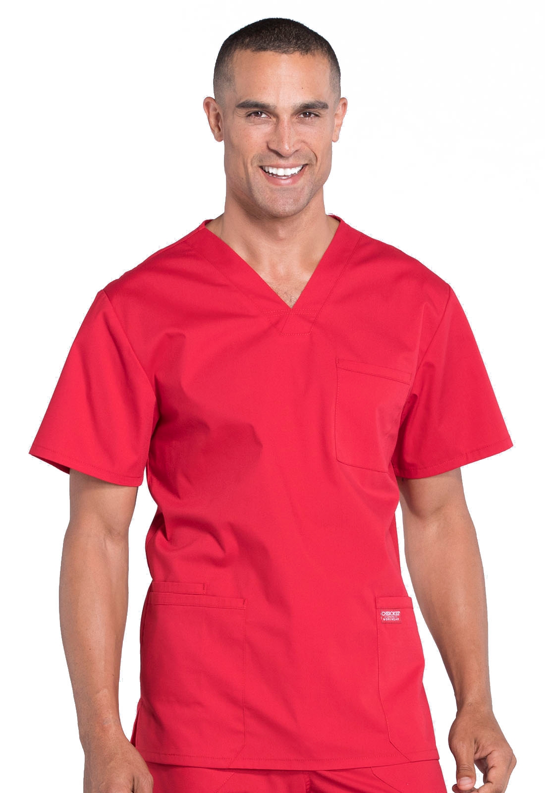 Cherokee Workwear Professionals Men's 4 Pocket V-Neck Scrub Top-WW695 (Red - Large Tall)